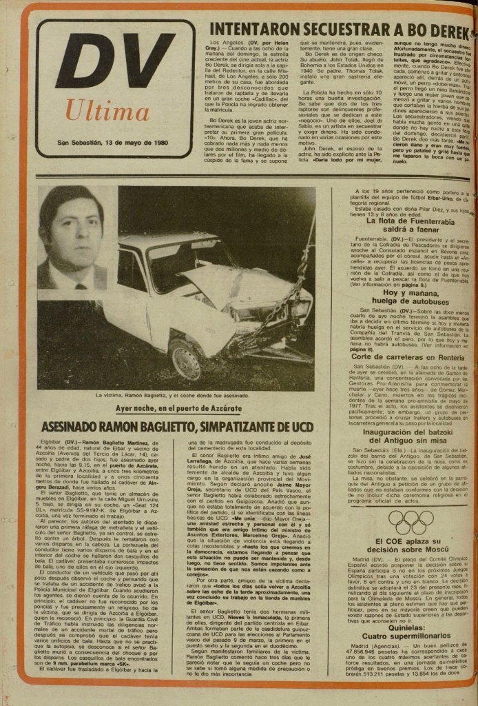 El Diario Vasco. 13 de mayo de 1980.