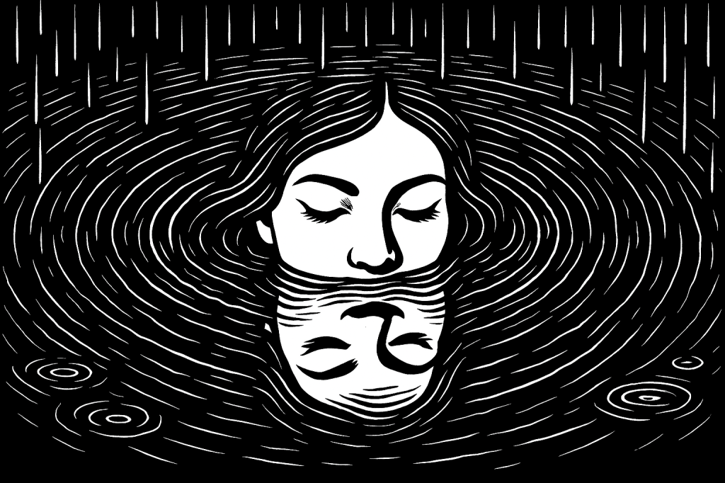 El reflejo en un cuchillo que corta la&nbsp;lluvia